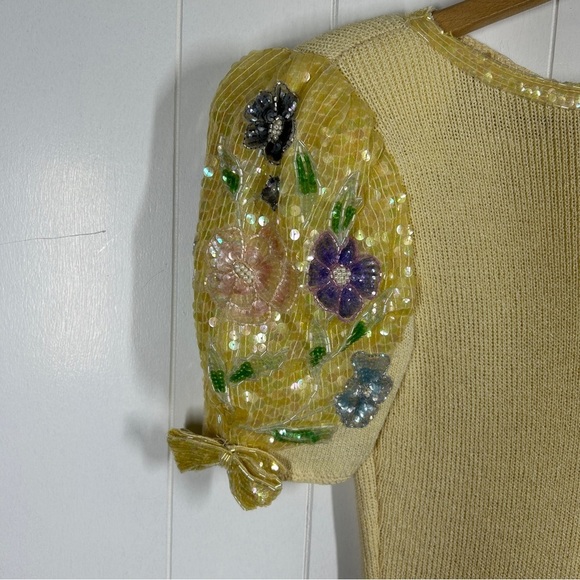 VTG Don Sayres for Wellmore Yellow Wool Blend Floral Beaded Dress 1 (XS) - Picture 4 of 7